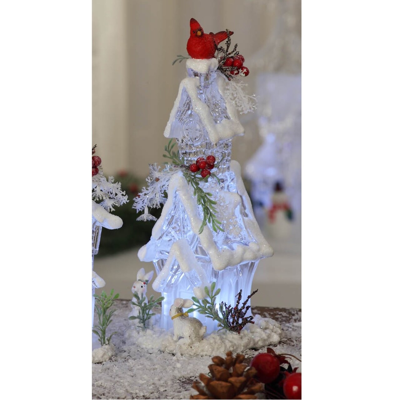 Icy Giftware Tall Forest House with Cardinals Christmas Figurine Decoration - 6.5"